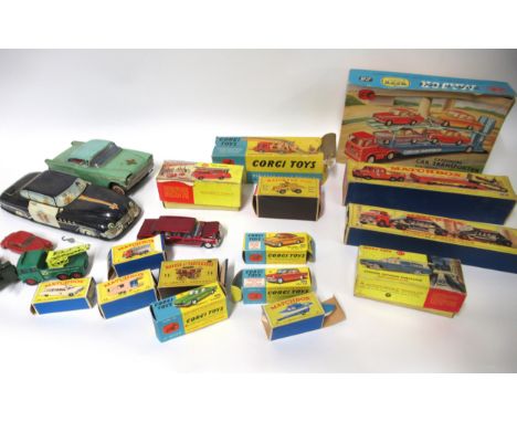 Corgi car transporter with original box, two Matchbox transporters K8 and M4 in original boxes, a quantity of other Dinky Toy