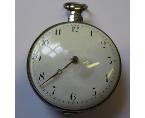 George III silver cased fusee watch, the enamel dial with Arabic numerals, signed to the back plate Richard Reeves, Shoreditc