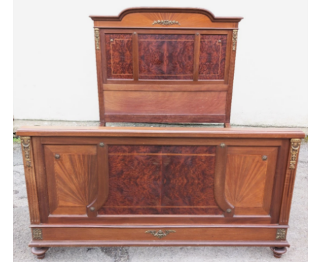 20th Century French walnut and gilt metal mounted double bed200cm long x 160cm x 151cm high. mattress size 140 x 190cm. Loss 