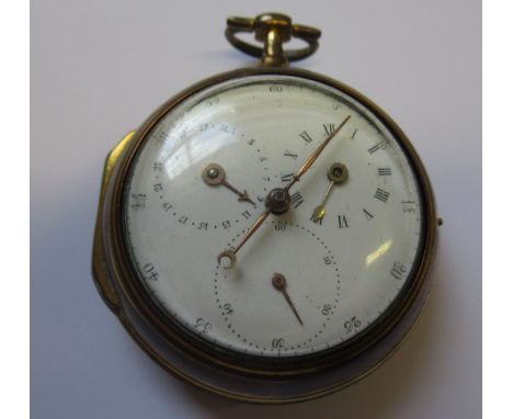 Samuel Southan, London, gilt metal pair cased verge watch, the enamel dial with Arabic and Roman numerals, triple subsidiarie