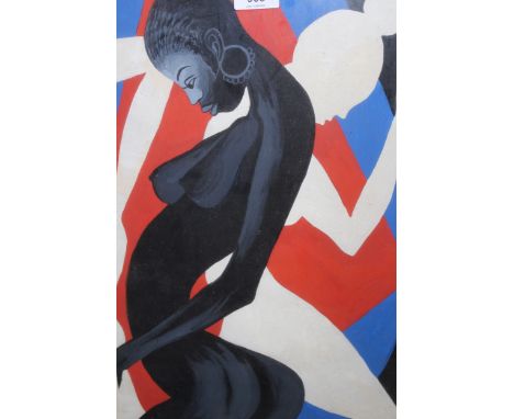 Two African pictures, gouache / watercolour, stylised figure bearing signature, dated 1970 and another unsigned, crayon head 