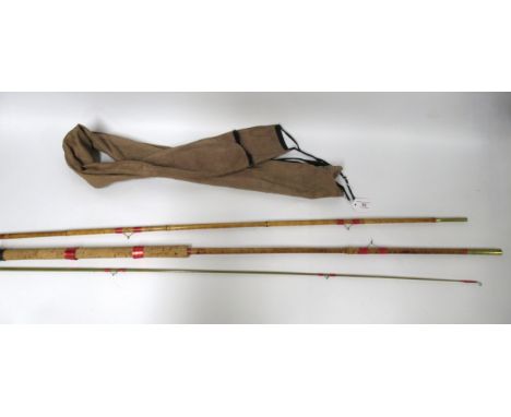 Rod Hill three piece cane fishing rod in linen case