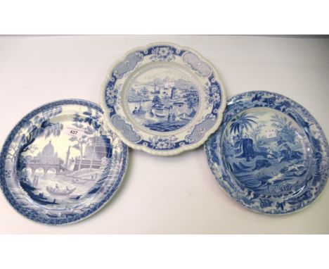 John and William Ridgway plate decorated India Temple pattern, 26cm diameter, together with a Spode plate decorated Death of 