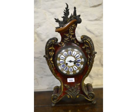 Large 19th Century French tortoiseshell and gilt metal mounted mantel clock, having circular gilt metal and enamel dial with 
