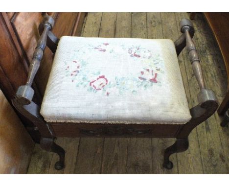 An Edwardian Mahogany piano stool and upholstered box seat stool
