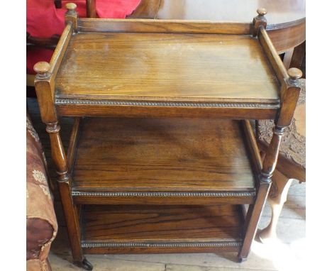 A Mahogany three drawer piano stool, a loom box and a tea trolley
