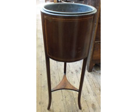 An Edwardian inlaid Mahogany wine cooler and Oak stool