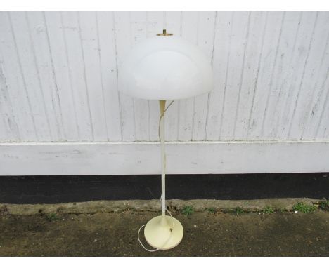 A Danish white standard lamp, mushroom shade with brass top, tulip base 