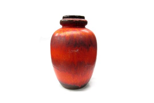 A 70 S West German Lava Glaze Floor Vase Reds And Orange Marked