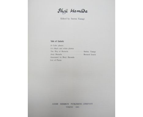 'Shoji Hamada' A hard backed volume edited by Soetsu Yanagi, 1961. Asahi Shimbun Publishing Company, Tokyo. With a forward by