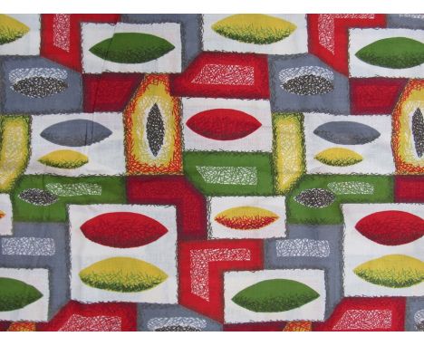 A length of 1950's bark cloth fabric, leaf pattern print, approx 6 yards 4" x 44" width 