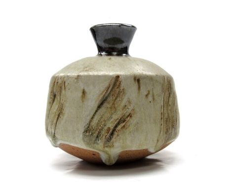 JANET LEACH (1918-1997) (ARR) A St Ives Pottery vase with a thick ash glaze, incised comb detail, tenmoku rim. Impressed pott