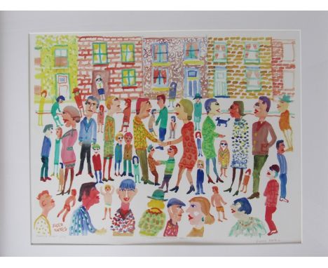 FRED YATES (1922-2008) A framed and glazed sample proof print 'Northern Street Scene', pencil signed bottom right, titled wit