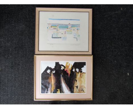 After Paul Klee - a framed art print together with a framed indistinctly signed art print of a haunting image of five women 