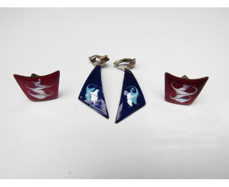 Erik Christiansen of Denmark enamel and copper earrings (two pairs) for 'HOPE' in the 1970's 