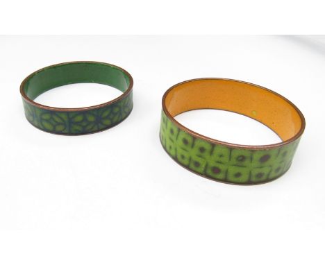 Eva Hidstrom, two vintage enamel 1950's modernist bangles with abstract designs, both marked EH, Finland 