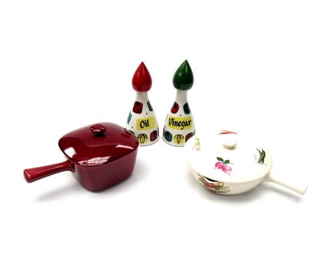 1950's cookware including Surrey ceramic oil and vinegar pourers.  A Swedish Rorstrand tureen by Gunnar Nyland and a Norwegia