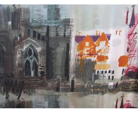 John Piper for Sandersons -  'Northern Cathedral' pattern vintage fabric length, 1961, approx 112cm wide x 155cm long  