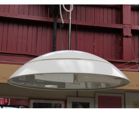 A Danish white painted metal ceiling light, domed with white perspex plate diffuser