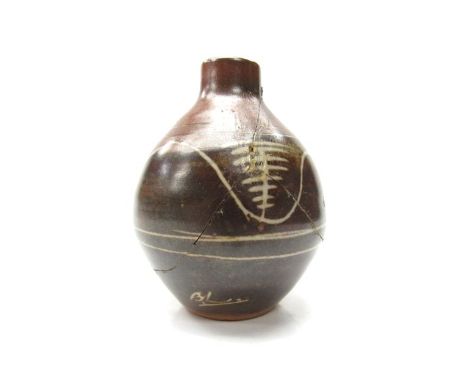 BERNARD LEACH (1887-1979) A St Ives Pottery small bud vase with incised line decoration. Impressed seal and incised BL monogr