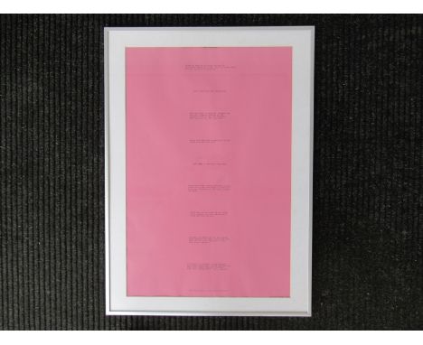 BRUCE NAUMAN (b.1941) A framed and glazed print, 'Body Pressure' 1974, 51cm x 71.5 cm 