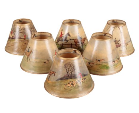SIX PAINTED LIGHT SHADESdecorated with hunting scenes by N. Williams (6)