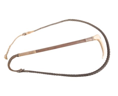 A 'SWAINE' GENTLEMAN'S RIDING CROPwith an antler handle over hallmarked silver collar inscribed 'Hattie 1930'