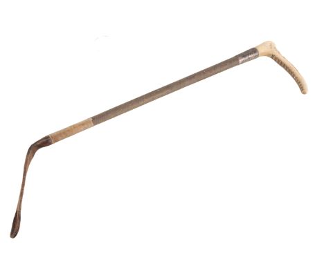 A GENTLEMAN'S RIDING CROPwith a hallmarked silver collar inscribed with "E.S. MONTEFIORE LEALS HOUSE WILTS", 57cm long