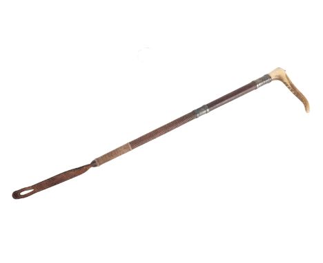 A GENTLEMAN'S DOUBLE COLLARED SILVER HALLMARKED RIDING CROPSwaine & Adeney, with antler handle over plaited shaft with the in