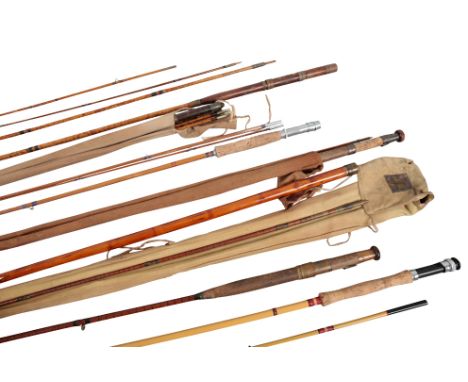 A HARDY'S SPLIT CANE FLY RODserial no. 35030, ring no. 2507, with bamboo tip tube; together with a greenheart handled fly rod