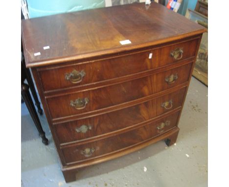 Reprodux mahogany bow front chest of four drawers on bracket feet.(B.P. 21% + VAT) 