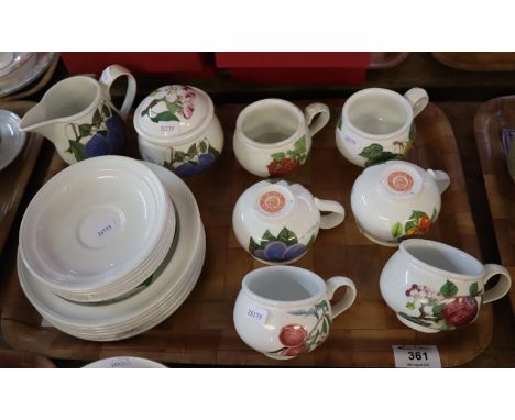 Tray of Portmeirion pottery 'Pomona' design items to include; lidded sucrier, milk jug, cups, saucers and side plates. (B.P. 
