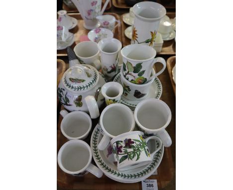 A tray of Portmeirion pottery 'The Botanic Garden' design items, various to include; cups, saucers, cylinder vases, large bul