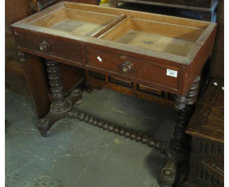 19th Century mahogany two drawer stretcher table with bobbin turned supports. (top missing)(B.P. 21% + VAT) 