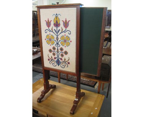 Victorian mahogany framed foliate tapestry screen on stand with pull out sides. (B.P. 21% + VAT) 