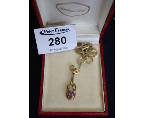 A 9ct gold amethyst pendant on chain, 4.2g approx. (B.P. 21% + VAT) 