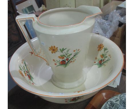 Art Deco design Burleigh ware floral jug and basin set. (B.P. 21% + VAT)Pattern no. 6616