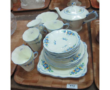 25 piece plan Tuscan china Art Deco design teaset comprising; 6 cups and saucers, 6 side plates, 2 sandwich plates, milk jug,