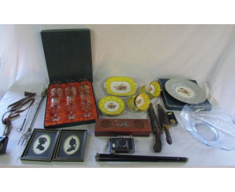Various ceramics and glassware etc inc Royal Worcester, camera & tripod