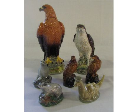 Various Beneagles Scotch whisky Beswick decanters (all full and sealed) inc Golden Eagle 750 ml, Osprey 375 ml, seal, badger,
