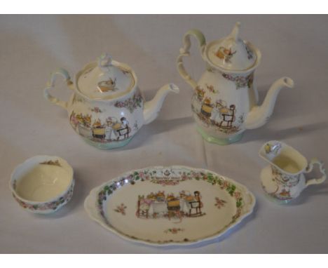 Royal Doulton Brambly Hedge tea service comprising of tea pot, coffee pot, sugar bowl, cream jug and small tray