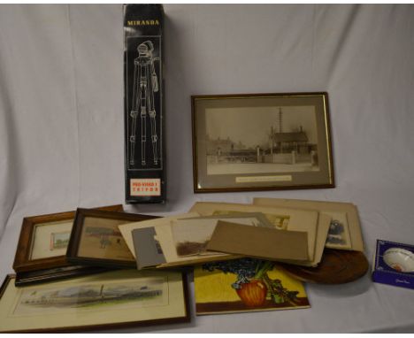 Miranda pro-video tripod, framed prints, ceramic bowl etc