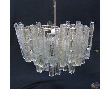 J T KALMAR GMBH - mid-century heavy bark glass chandelier with steel frame, height 66cm, diameter 50cmGood overall condition,