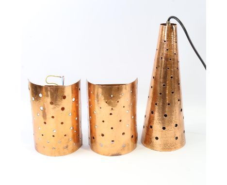 Italian style mid-century copper pendant lamp, and 2 matching wall lights, pendant length 45cmOverall good condition, light s