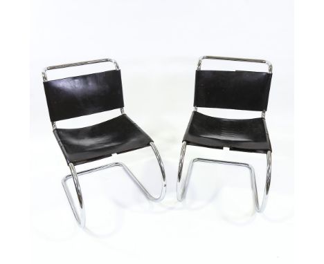 MIES VAN DER ROHE for KNOLL - an early pair of MR10 cantilever tubular steel side chairs with laced saddle leather seats and 