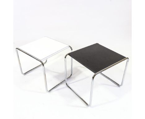 MARCEL BREUER for KNOLL STUDIO - 2 tubular steel and laminate coffee tables in black and white, Knoll Studio and Breuer signa