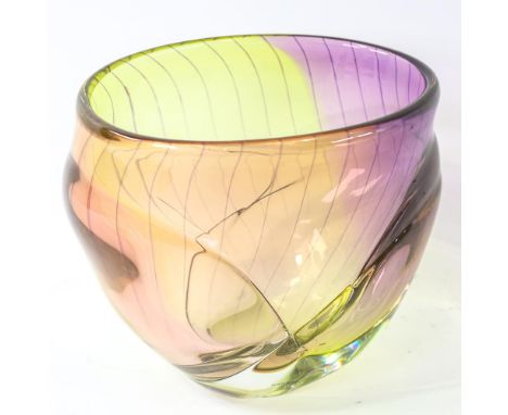 KJELL ENGMAN for KOSTA BODA - a large iridescent banded glass vase, signed to base, height 21cmGood condition, etched to base