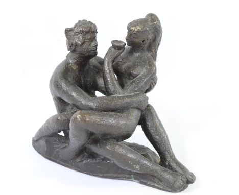 STOJAN BATIC (1925 - 2015) - bronze of couple drinking wine, signed, plaque under for Slovenija Vino, Ljubljana, height 21cmG