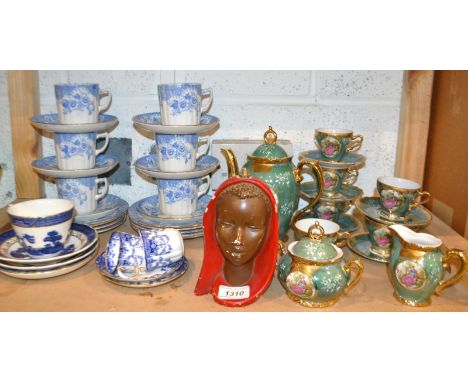 Ceramics - A Duron table lamp in the form of an African woman ; a Staffordshire blue and white tea service ; a continental co