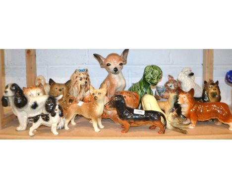 A Beswick model of a Daschund ; other dog and cat models including Coppercraft, Melba ware,  others  